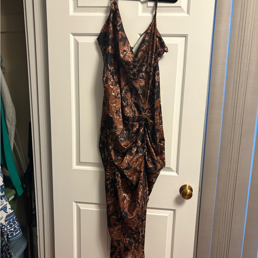 SHEIN Brown Asymmetrical Floral Dress